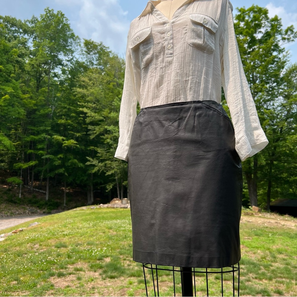 Jill Stuart Genuine Leather Mini Skirt Black Charcoal Gray Lightweight Sz 4